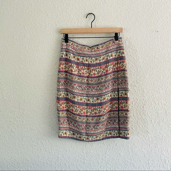 Vintage Floral Faux Wrap Silk Skirt - Picture 1 of 16